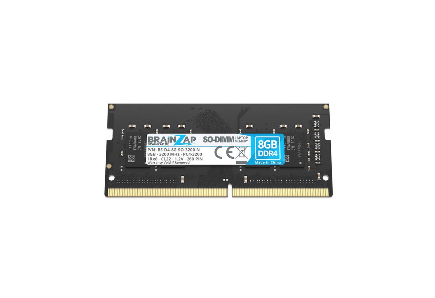 BRAINZAP 8GB RAM PC4-3200 SO-DIMM Laptop-Arbeitsspeicher (3200 MHz, CL22, 1Rx8, Non-ECC, Unbuffered, für Notebooks - Intel und)
