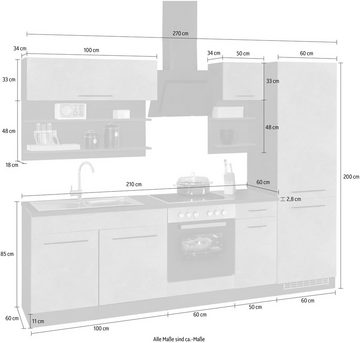 HELD MÖBEL Küchenzeile Tulsa, ohne E-Geräte, Breite 270 cm, schwarze Metallgriffe, MDF Fronten