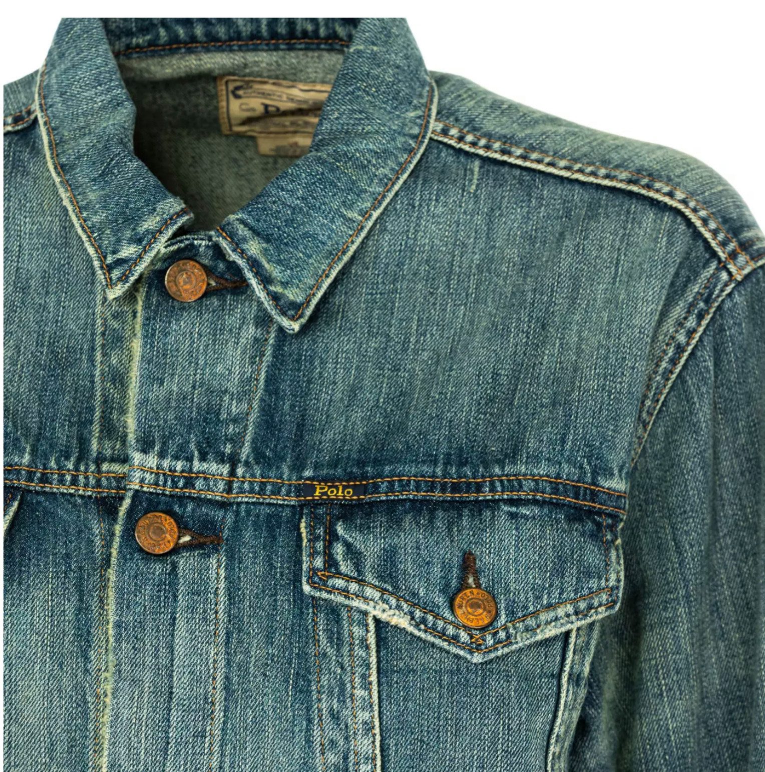 Polo Ralph Lauren Jeansjacke Damen 80s Retro Mexico Denim Cropped Vintage Jacke M ikonischen Truckerjacke kombiniert 10 oz. right-hand Twill