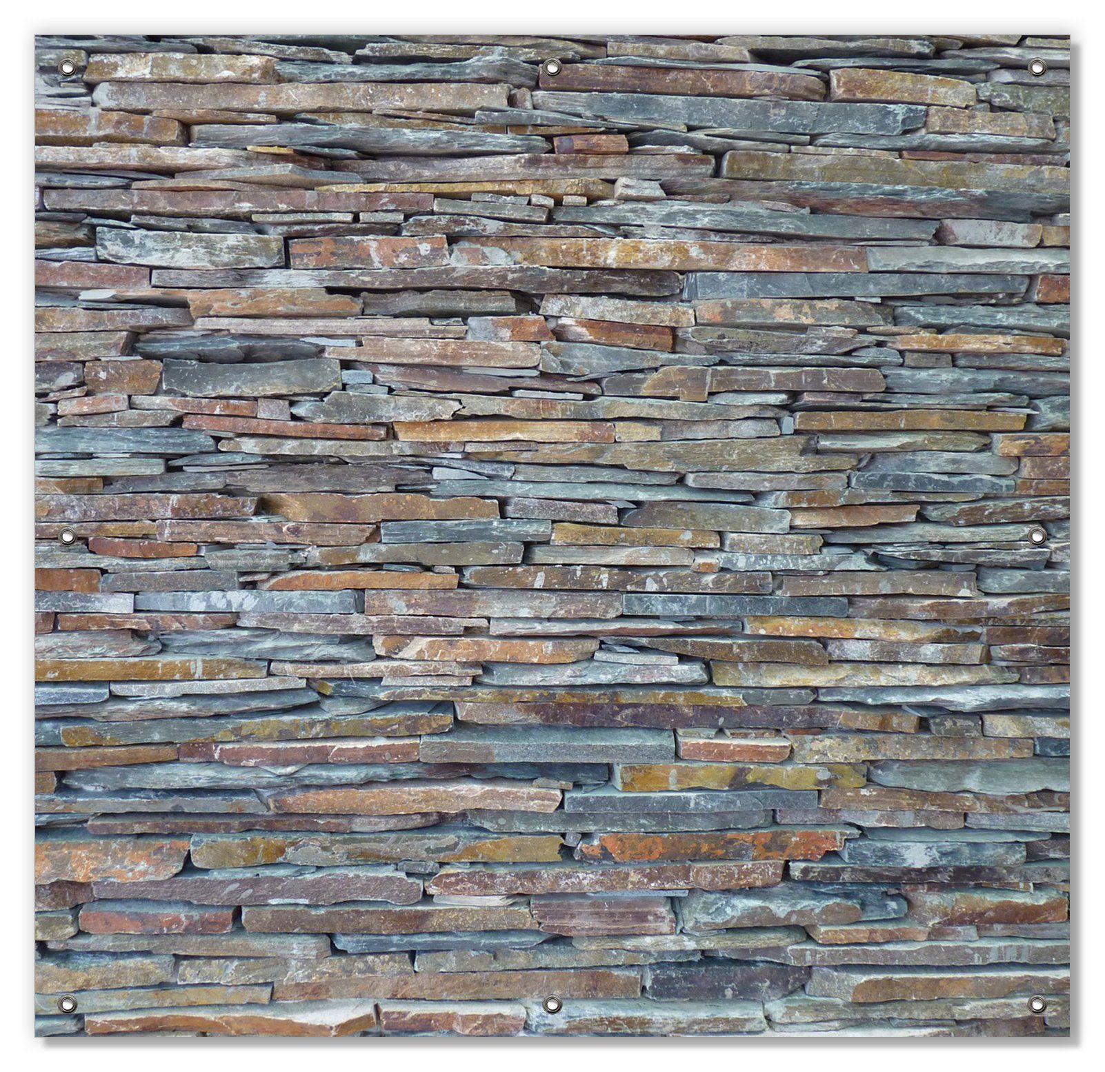 Sonnenschutz Natursteinmauer in grau braun, Wallario, blickdicht, mit Saugnäpfen, wiederablösbar und wiederverwendbar