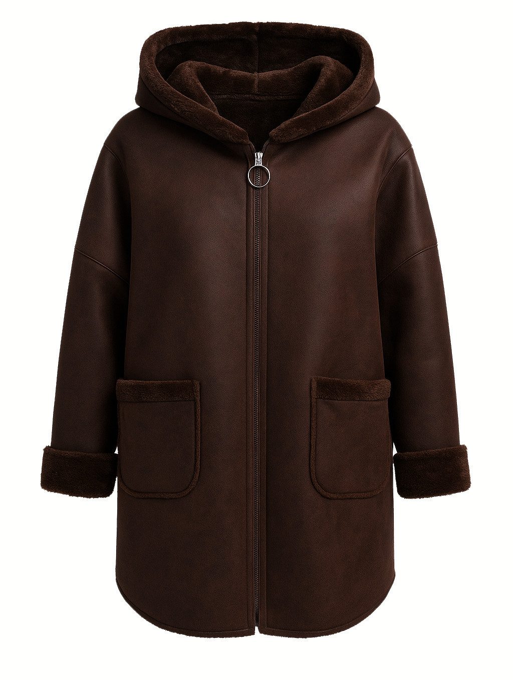 Mississhop Fellimitatmantel Damen Kunstfelljacke mit Kapuze günstig online kaufen