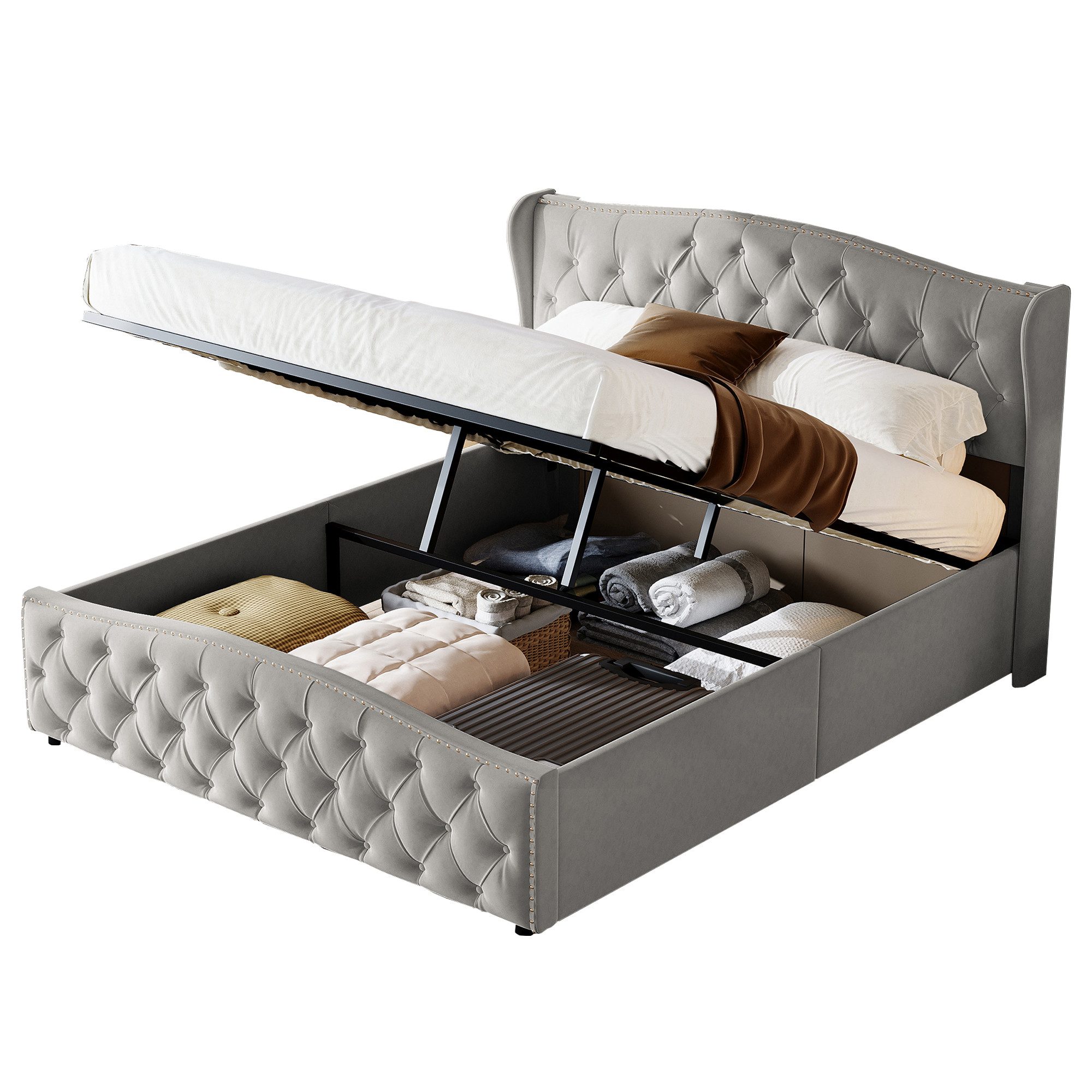 FUROKOY Stauraumbett Polsterbett Doppelbett mit hydraulischem günstig online kaufen