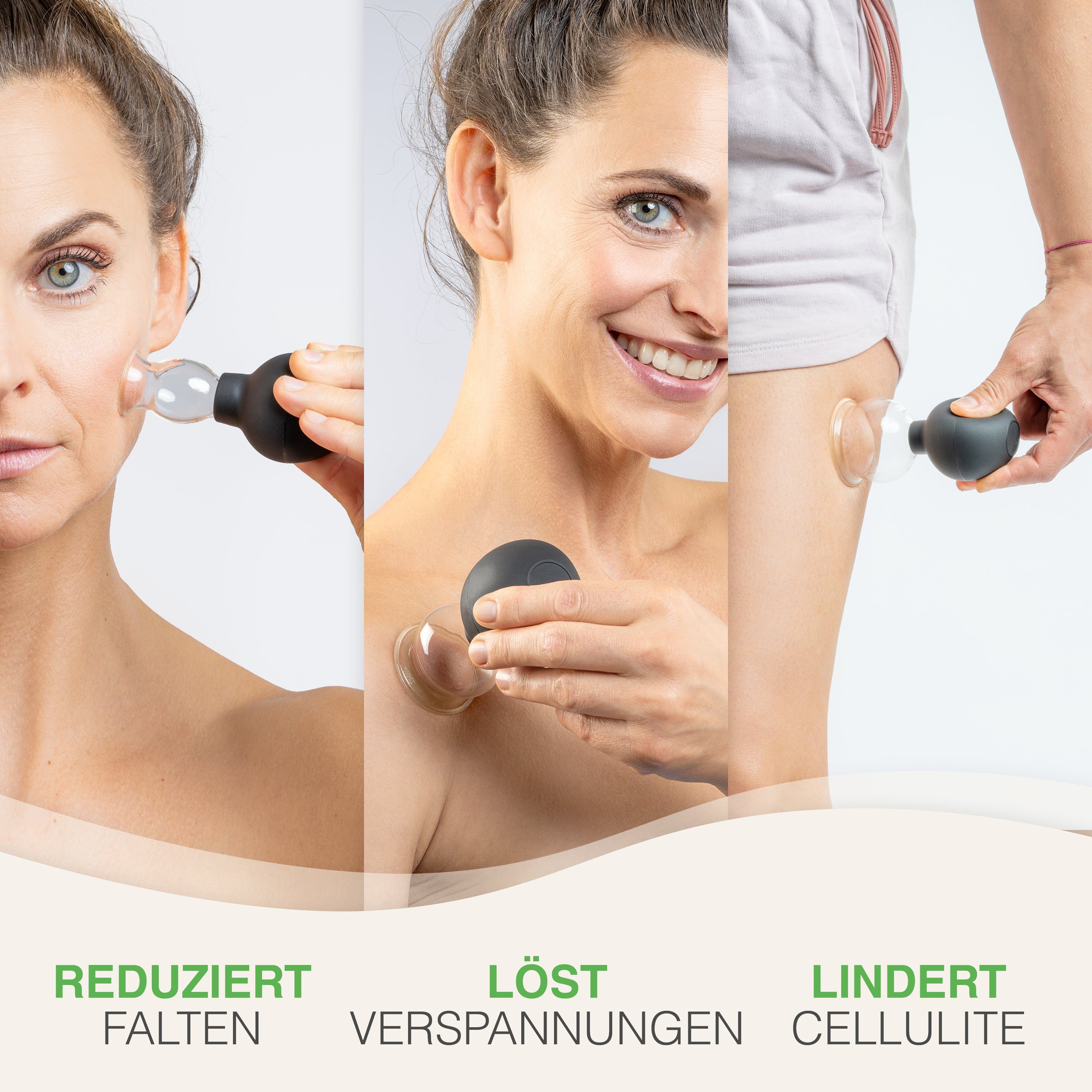 BACKLAxx® Vakuum-Massager Schröpfgläser Set aus Echtglas mit Silikon Saugball, 7-teiliges Set, inkl. 5x Glocken, 1x Faszienschaber, 1x Mikrofasertuch, vielseiti – Bild 4 von 5