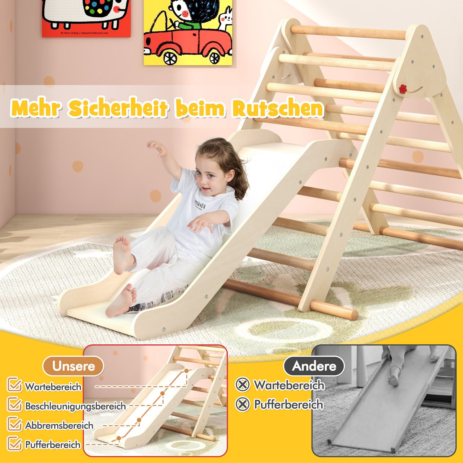 COSTWAY Klettergerüst, Kletterdreieck mit Rutsche, Holz, günstig online kaufen