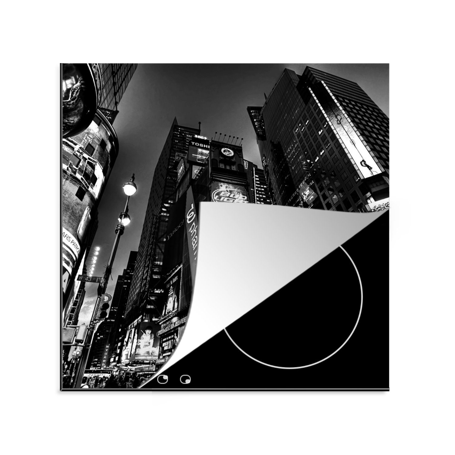 MuchoWow Herdblende-/Abdeckplatte Times Square - Arbeitsplatte für weiß, tlg), (1 Abend und Vinyl, am schwarz Ceranfeldabdeckung, 78x78 cm, küche