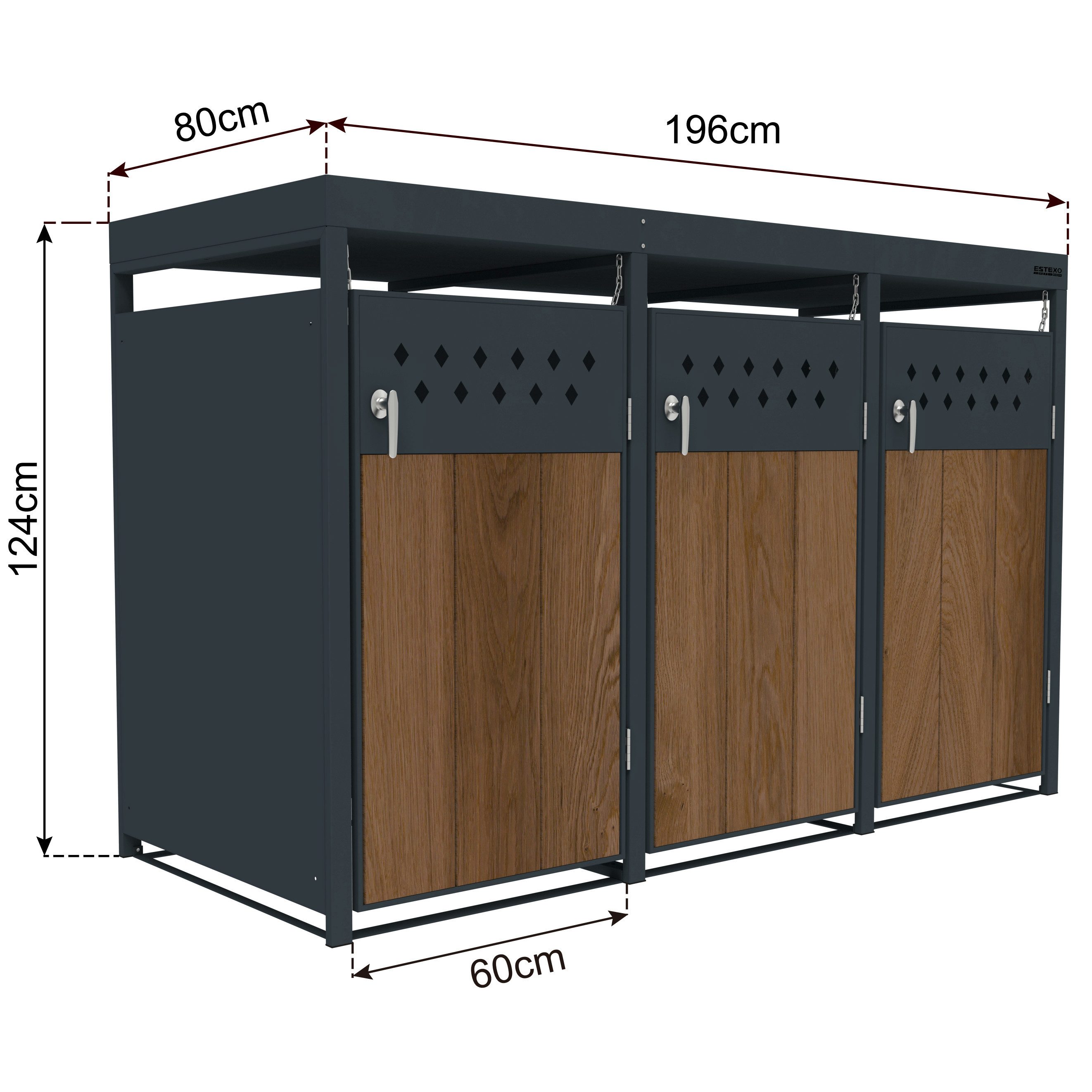 ESTEXO Mülltonnenbox Müllbox Mülltonnenverkleidung 3 Türen Box Pflanzdach Anthrazit – Bild 2 von 5
