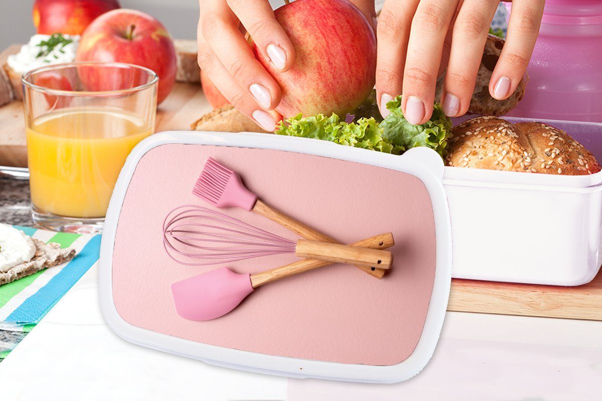 und Lunchbox für - Erwachsene, weiß Kinder (2-tlg), Backen, Küchenutensilien Brotbox Kunststoff, und MuchoWow Brotdose, für Rosa Mädchen Jungs -