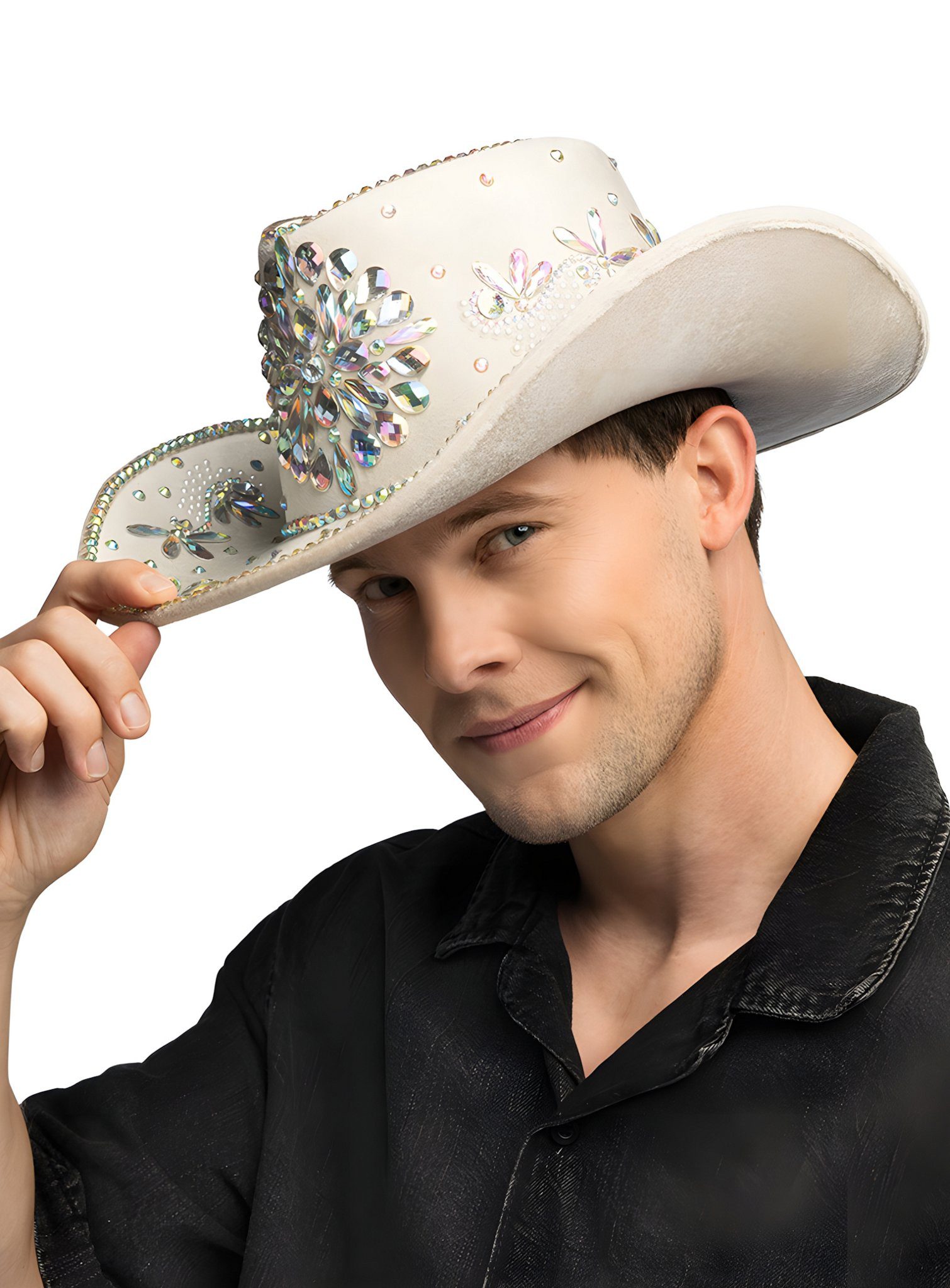 Boland Kostüm Cowboyhut Johnny Jewel beige, Ein glanzvoller Westernhut für jeden Rodeostar