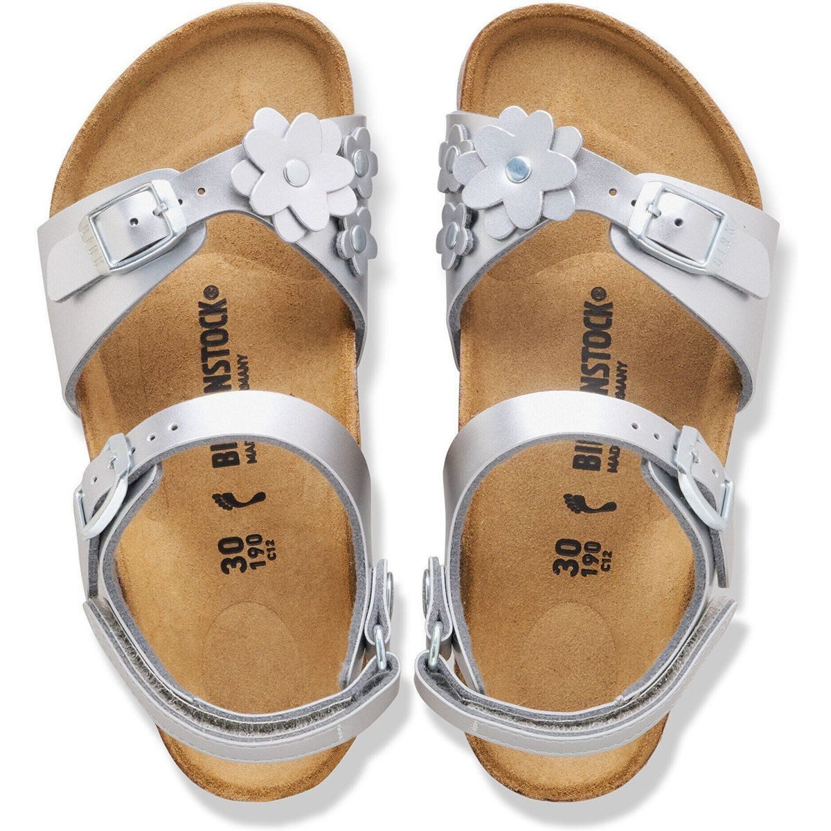 Birkenstock Rio AS Kids Flowers Birko-flor Elec. Met. Silver Outdoorsandale Stilvolle und komfortable Mädchensandale mit anatomischem Fußbett