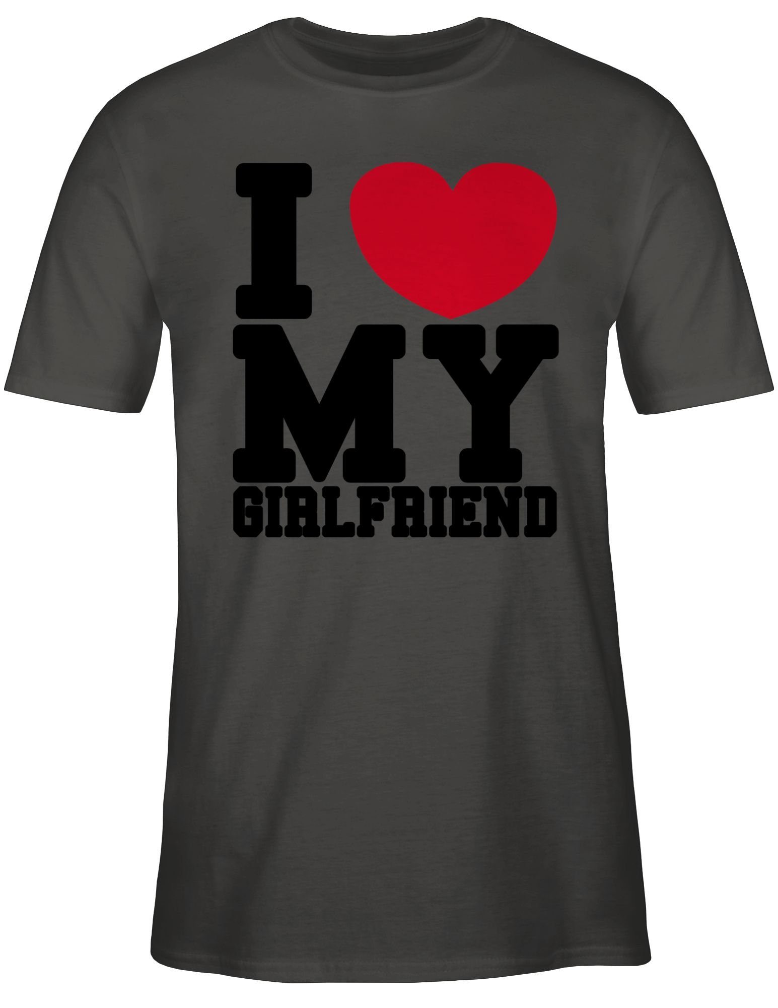 Shirtracer T-Shirt I love my my Dunkelgrau Girlfriend Freundin Love Ich Valentinstag GF 3 liebe - Partner Geschenk Liebe meine