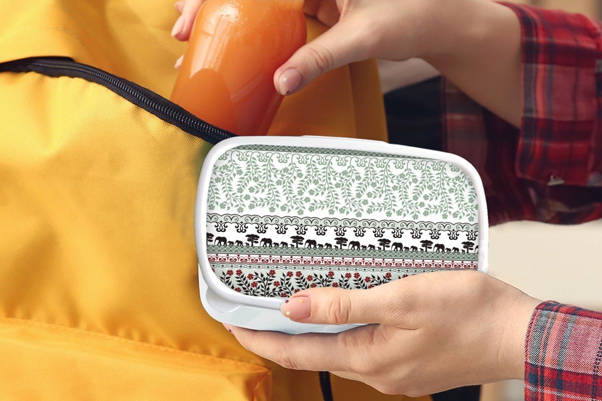 MuchoWow Lunchbox und (2-tlg), für - Kunststoff, - Pflanzen weiß Erwachsene, für Jungs Muster, Elefant und Mädchen Kinder Brotdose, Brotbox