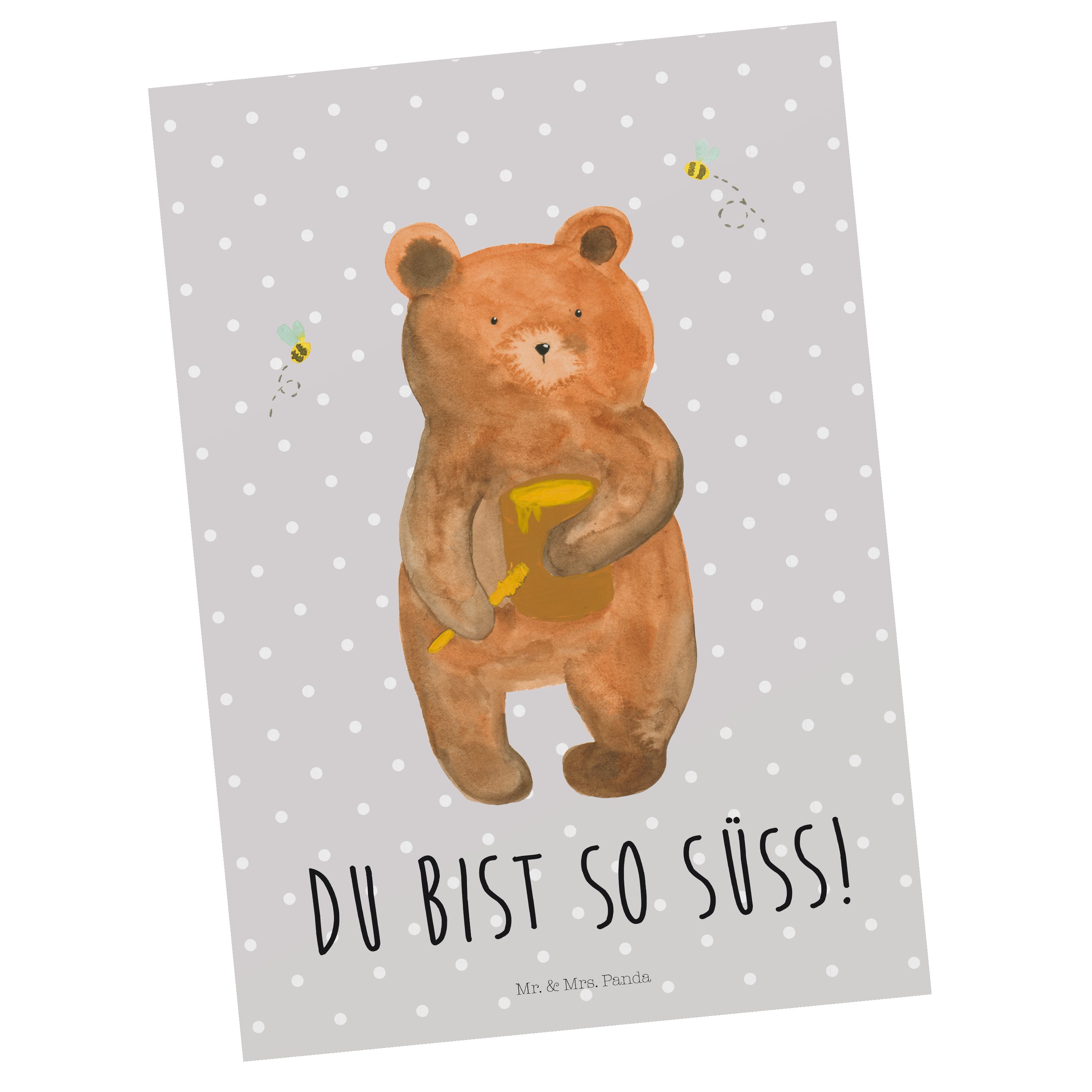 Mr. & Mrs. Panda Postkarte Honigbär - Grau Pastell - Geschenk, Liebe, Dankeskarte, Ansichtskarte