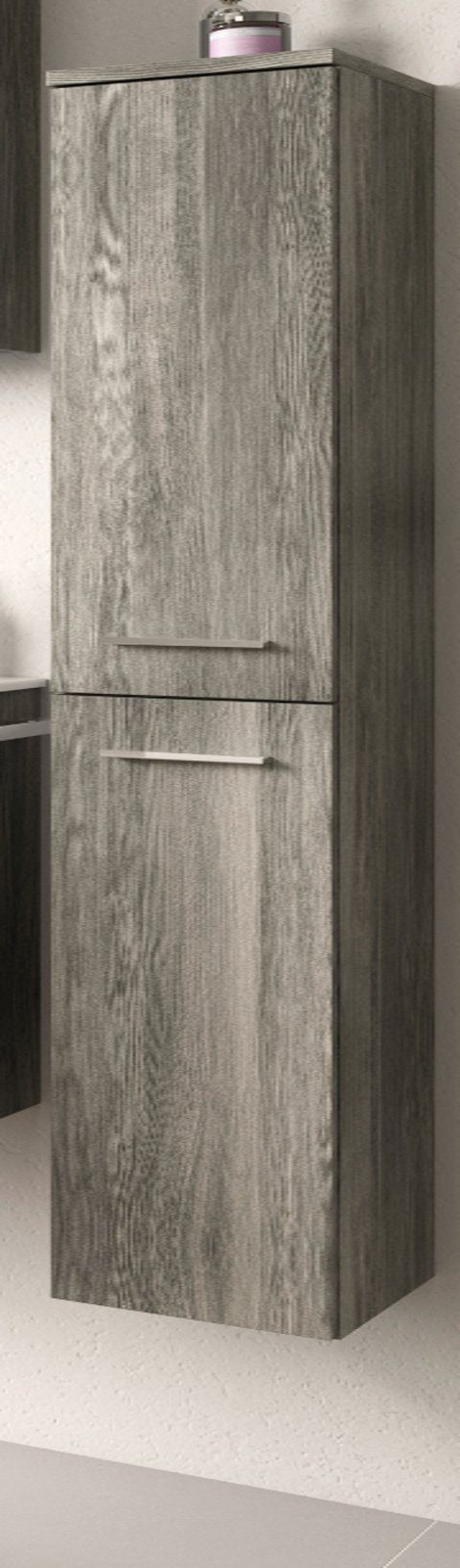 xonox.home Hochschrank York (Badschrank 2-türig grau Rauchsilber, 30 x 136 cm) Hängeschrank