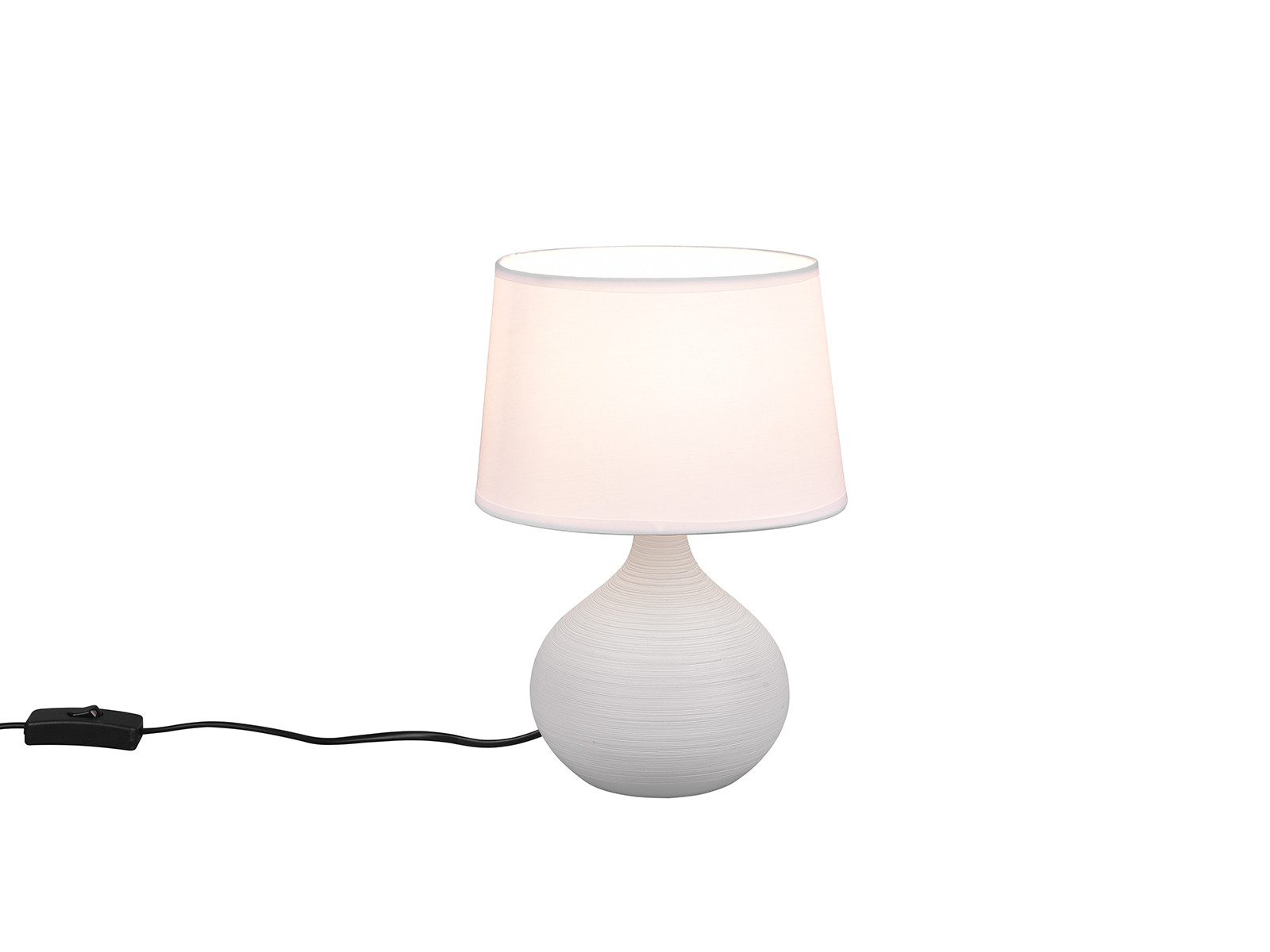 Reality Leuchten LED Nachttischlampe, Dimmfunktion, LED wechselbar, Warmweiß, Designklassiker Tischlampe mit Keramik-Fuß, Stoffschirm & Leuchtmittel