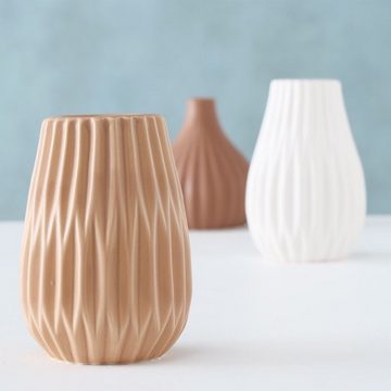 BOLTZE Dekovase Blumenvase aus Keramik im 3er Set Mattes Design - Weiß Braun