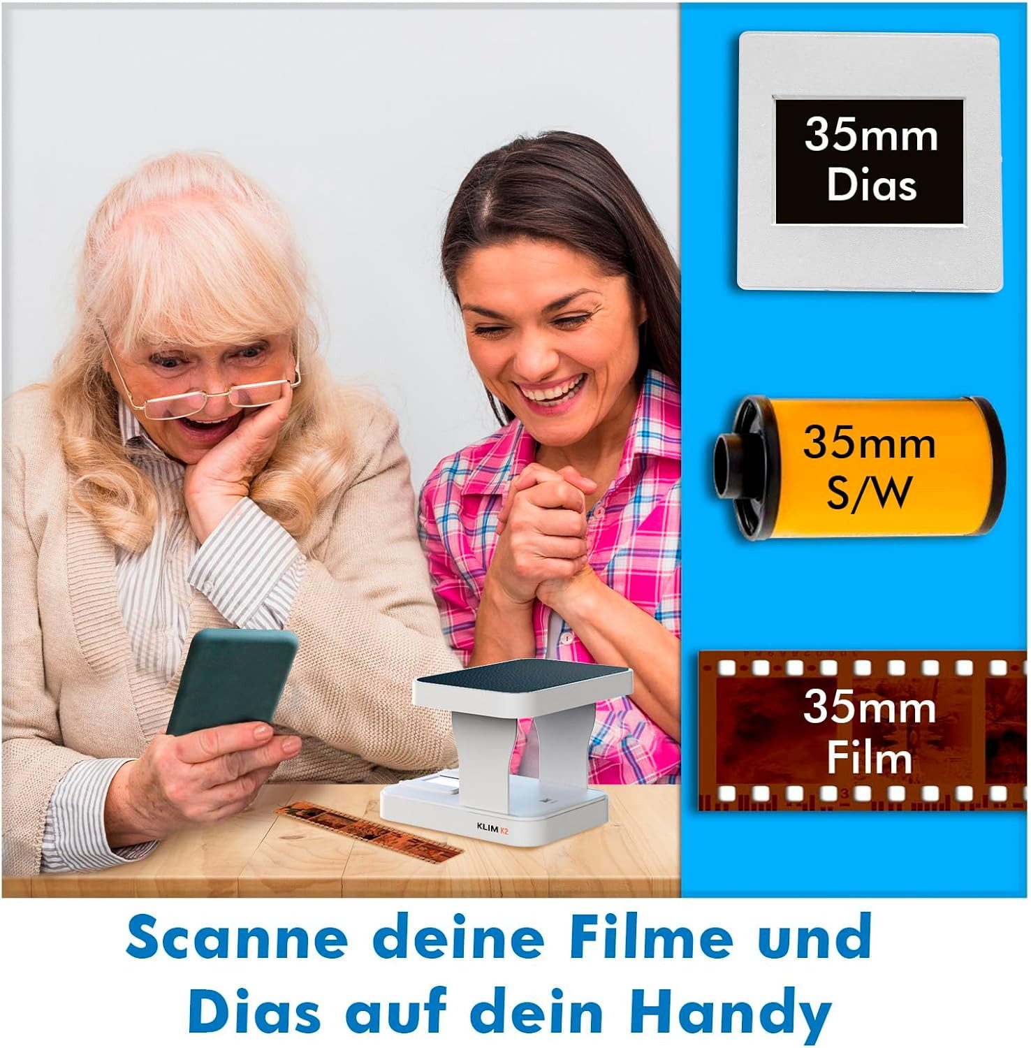 KLIM K2 Dia/Negativ -Scanner, (35mm, Mobiler Film Scanner, Fotoscanner zum digitalisieren)