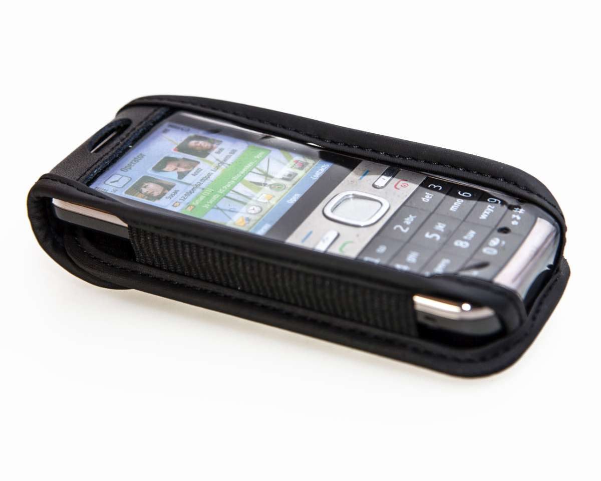 Handytasche Ledertasche für Nokia C5-00 C 5, mit Gürtelclip schwarz, Echtleder