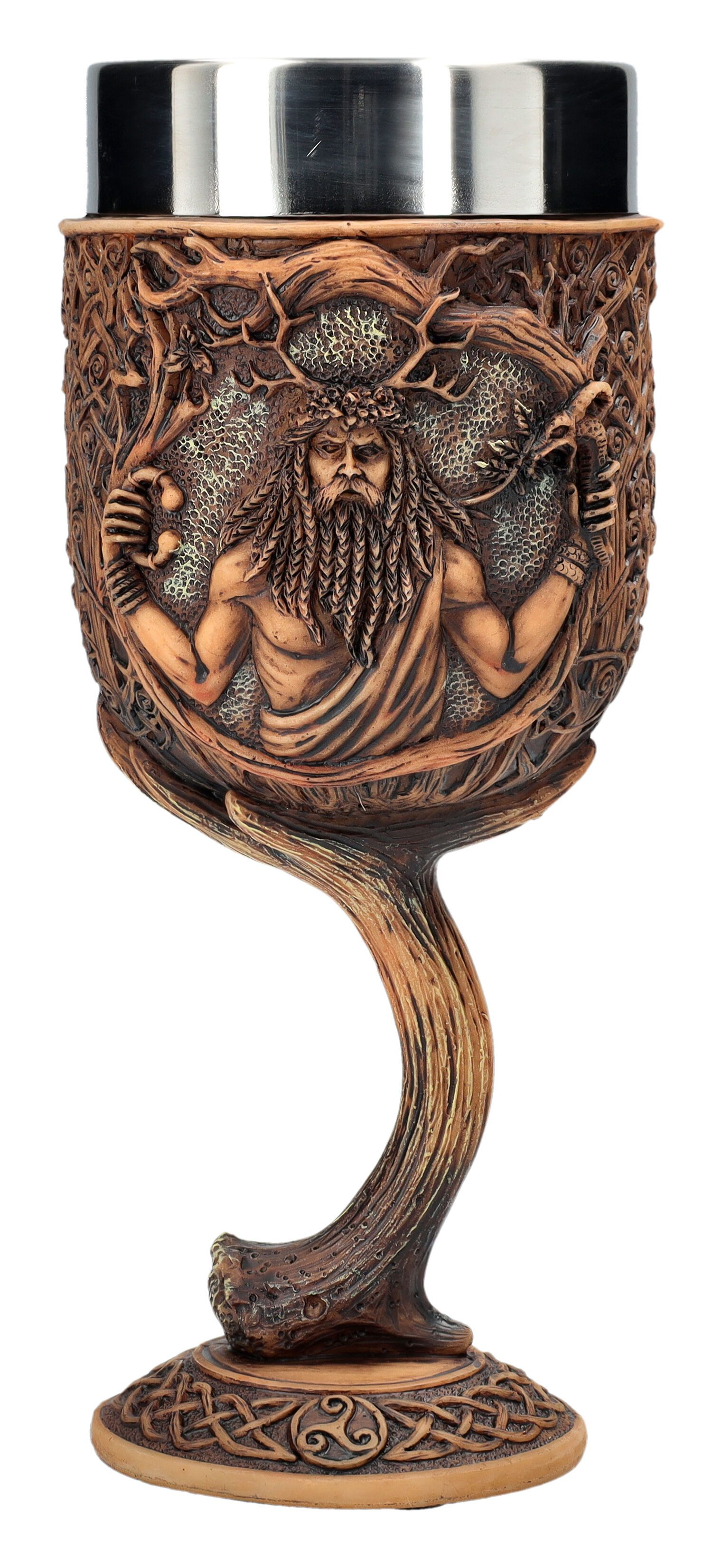Figuren Shop GmbH Кружки Cernunnos Kelch – Keltischer Gott Ritual Кружки Figur 19.5cm Weinkelch, Kunststein (Polyresin), Edelstahl
