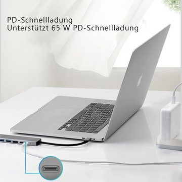 GelldG Laptop-Dockingstation USB C Hub, USB-C Hub HDMI 4K mit Ethernet Adapter, 65W PD, 2*USB 3.0