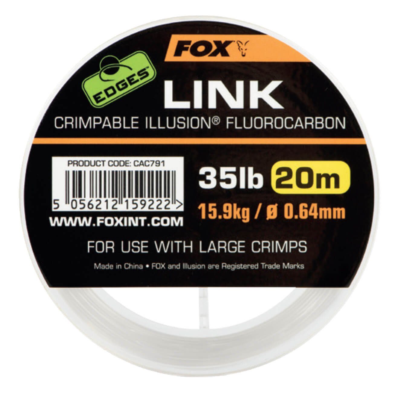 FOX International Vorfachschnur Fox Edges Link Quetschbare Vorfachschnur Fluorocarbon 20m, 20 m Länge, 0.53 mm Fadendurchmesser, (1-St), 11.3kg Tragkraft 0,53mm 11,3kg