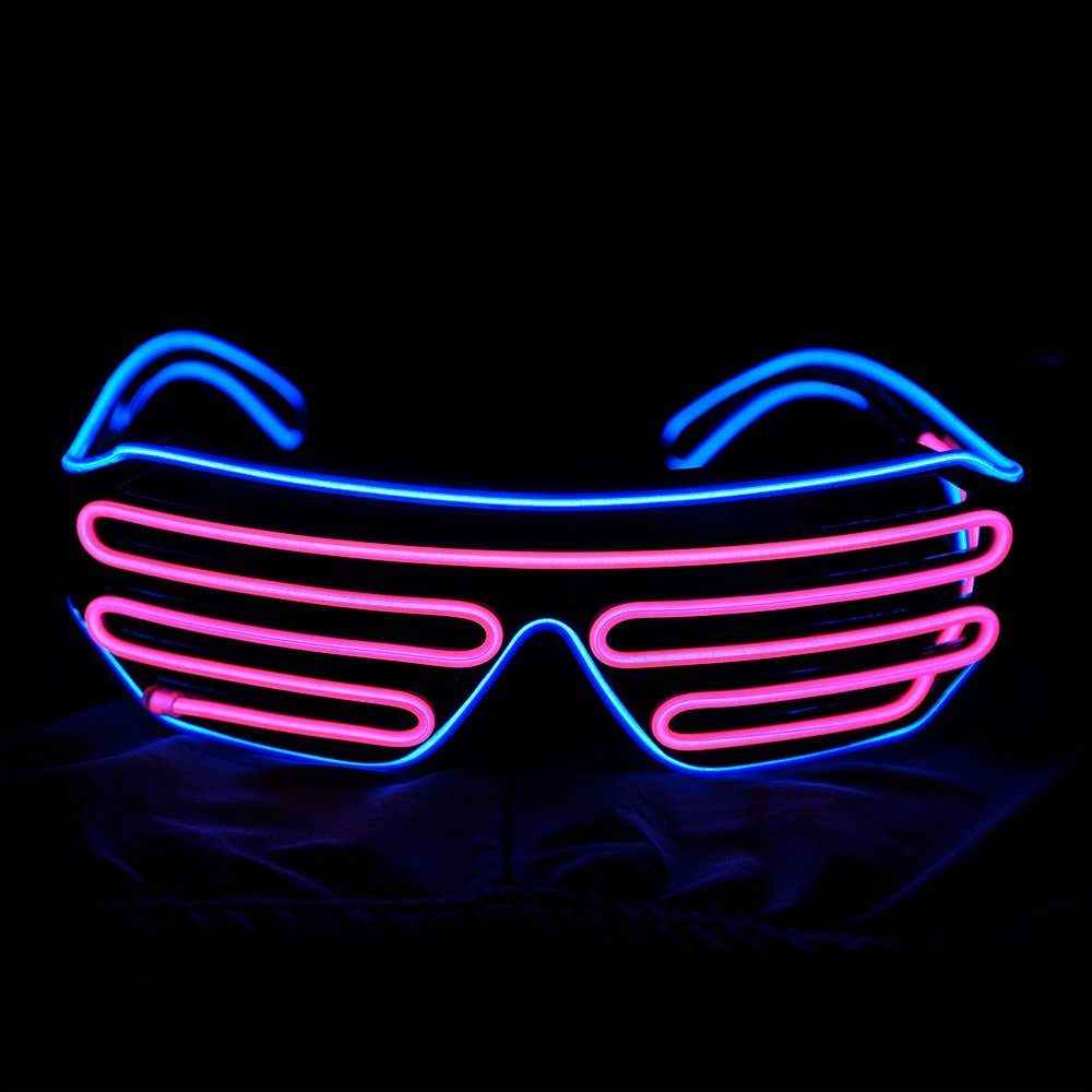 GelldG Brille LED Brille, Neon Leuchtbrille, Party Brille, Leuchten, Sonnenbrille Eisblauer Rahmen/Rosa Spiegel