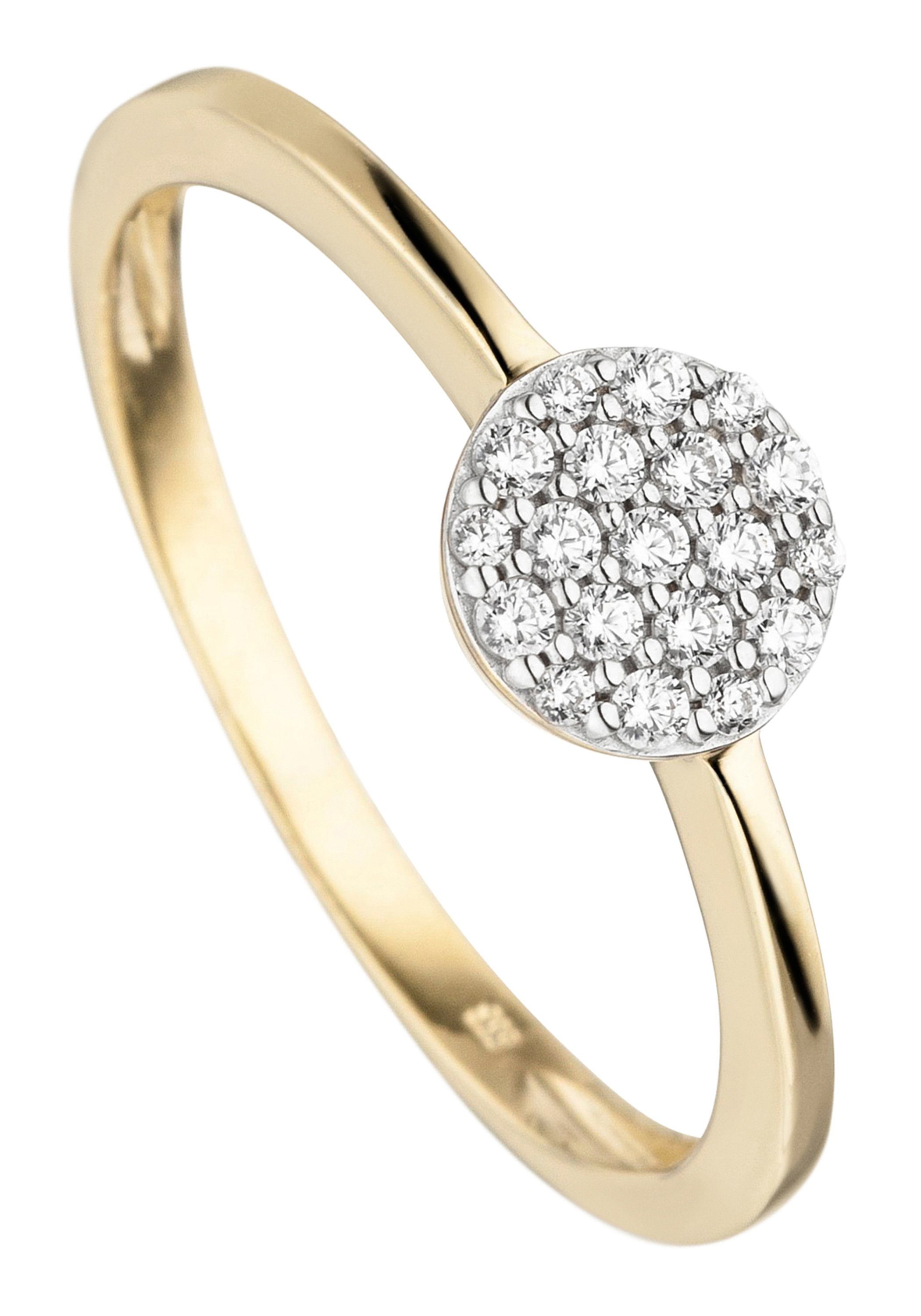 JOBO Fingerring Ring mit 19 Zirkonia, 333 Gold bicolor