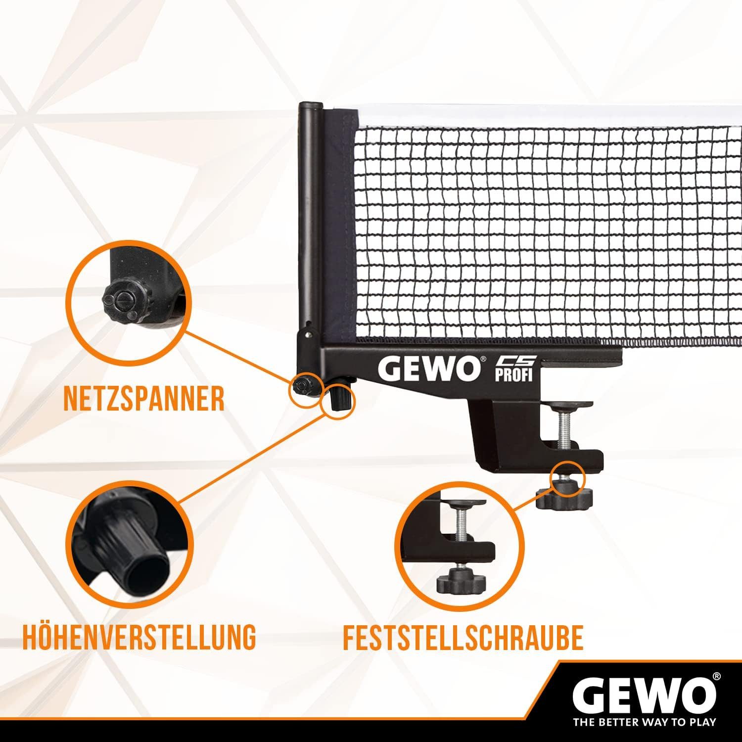 Gewo Tischtennisnetz CS Profi, 183cm lang, Metallgarnitur, Tischtennisnetz schwarz