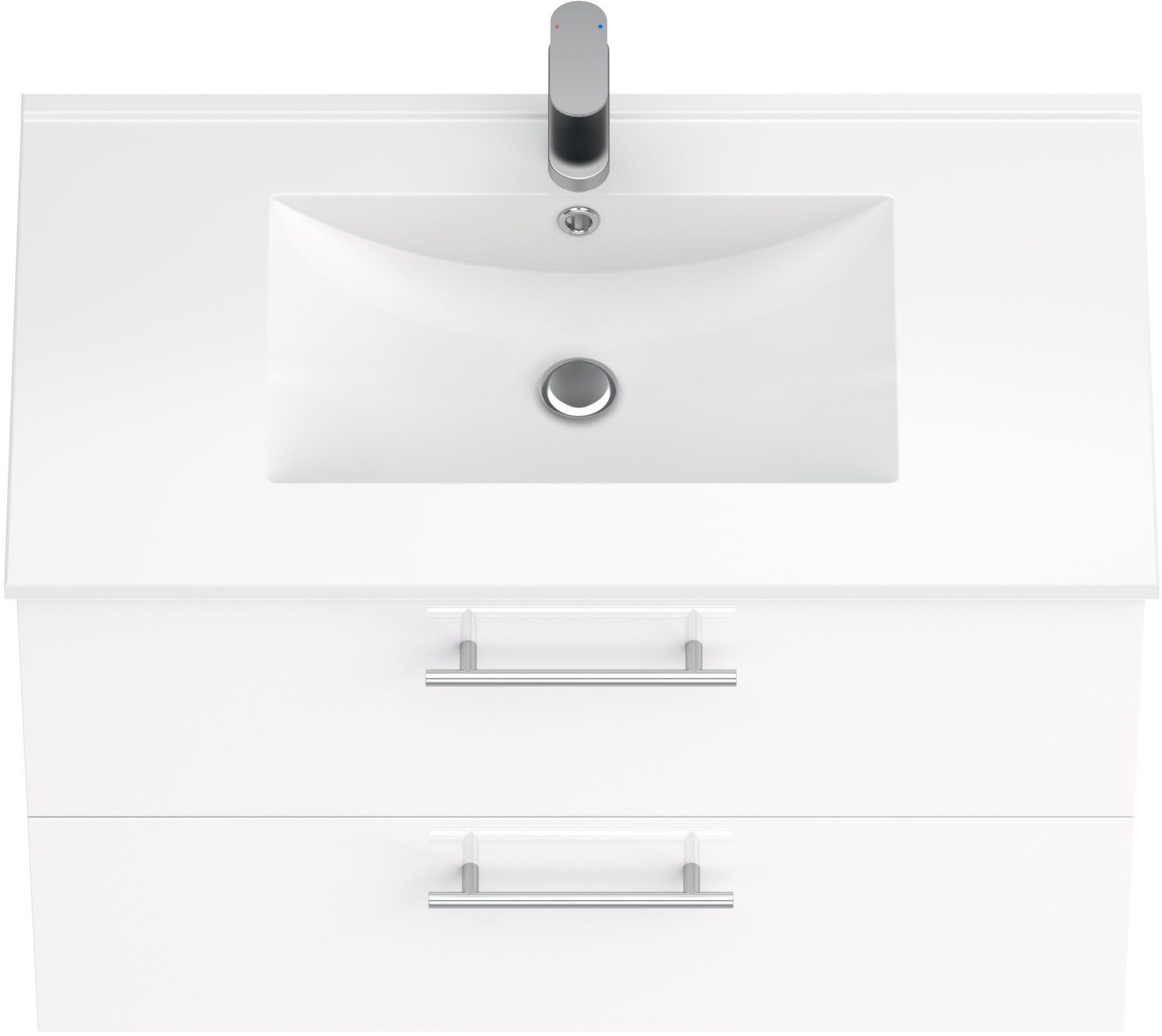 welltime Waschtisch Athen Badschrank Badezimmer WC Unterschrank mit Becken (Set), Waschplatz mit 2 Schubladen, Breite 80cm Softclose Bad