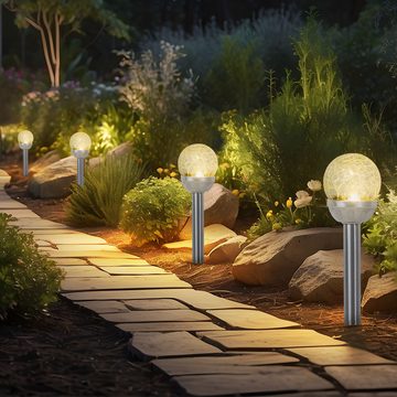 Expo Börse LED Solarleuchte, LED-Leuchtmittel fest verbaut, LED Solarleuchte Gartenlampe Erdspieß Glaskugel H 34,5 cm 6er Set