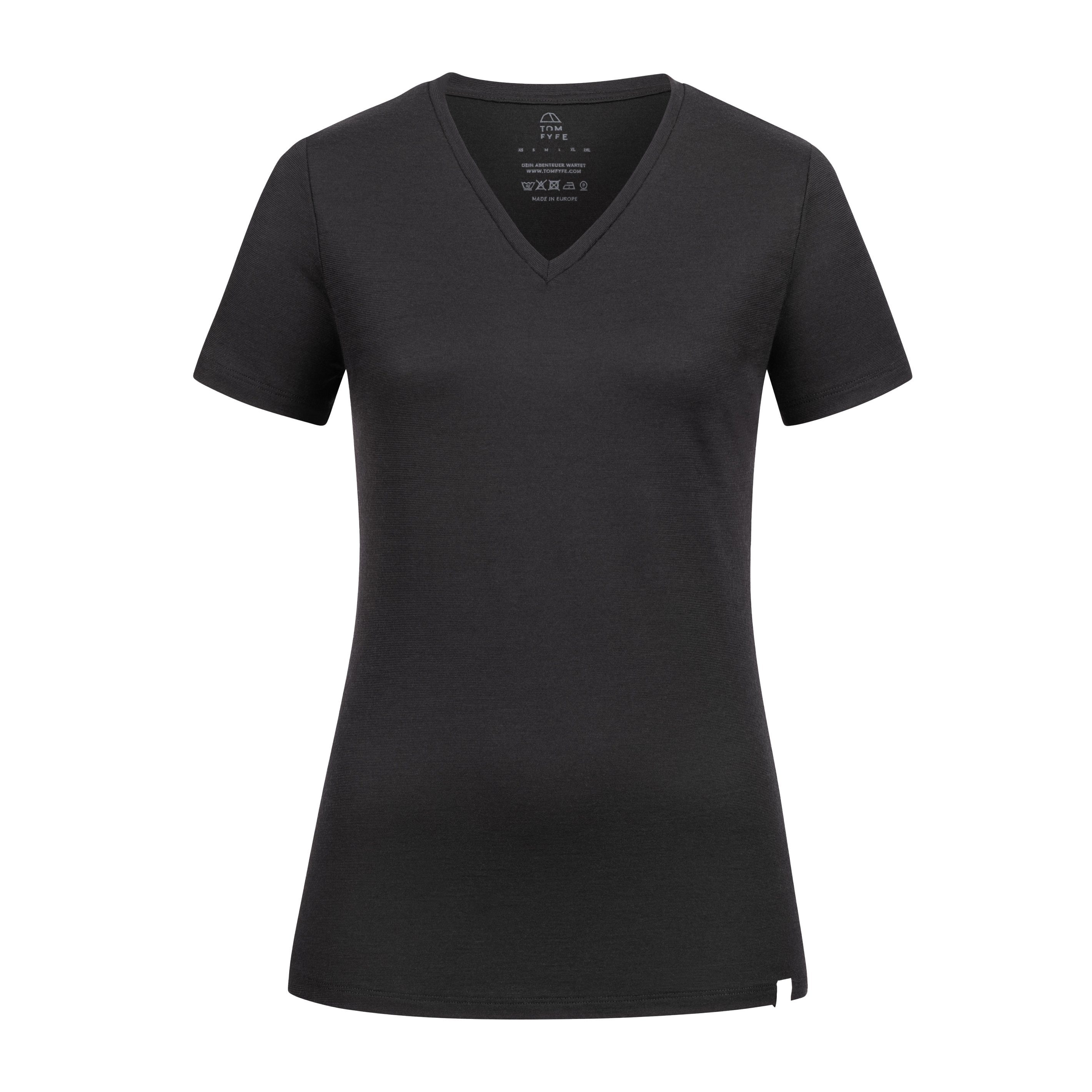 Tom Fyfe T-Shirt Merino T-Shirt V-Ausschnitt Damen Schwarz