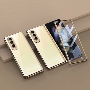 Wigento Handyhülle Für Samsung Galaxy Z Fold4 5G Kunststoff / Glas 360 Grad Schutz Handy Tasche Hülle Etuis Gold