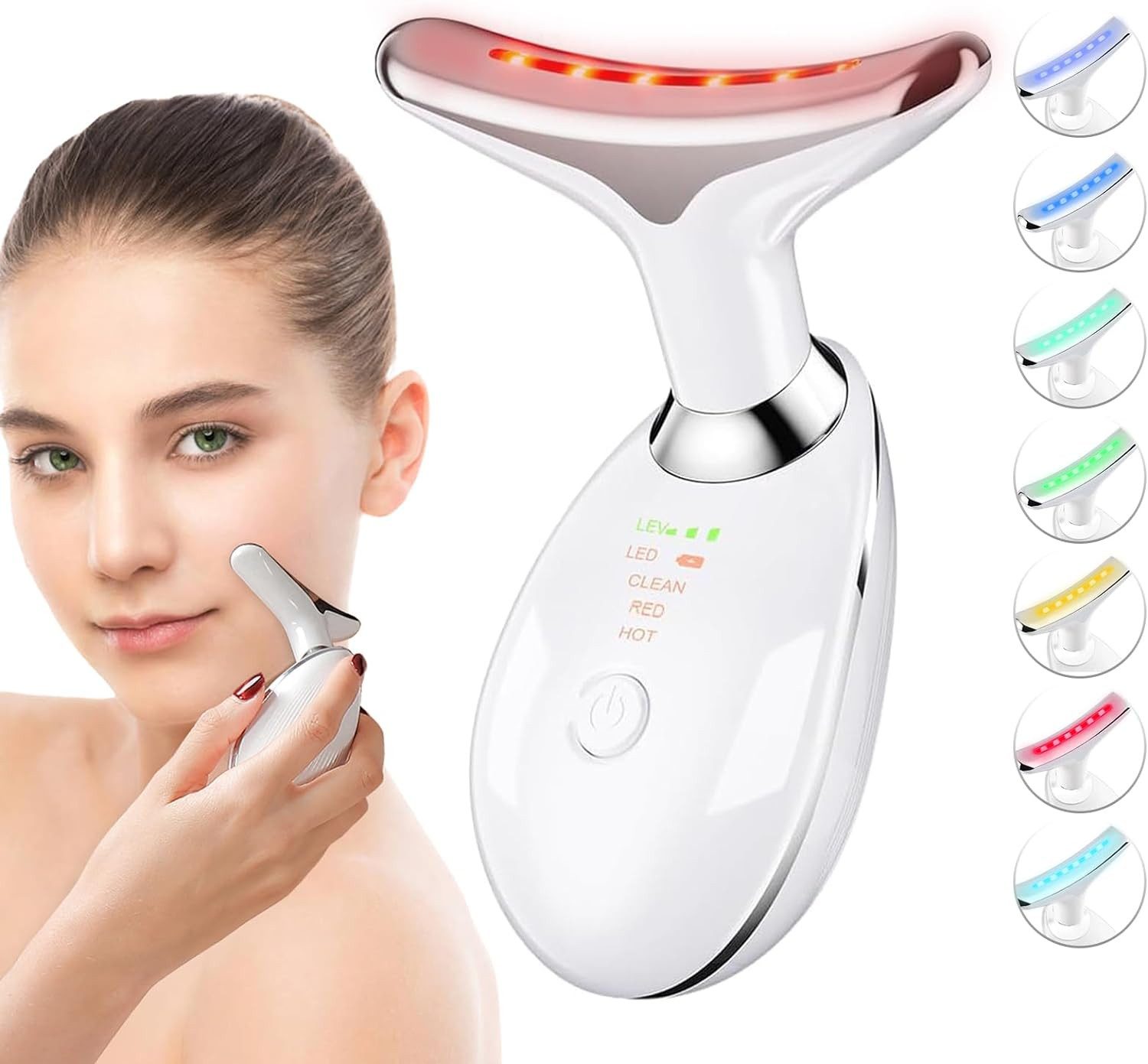 autolock Gesichtsmassagegerät Anti-Falten Hals Gesicht Straffungsgerät Falten Beauty Meter, Gesichtspflegegerät Anti-Falten-Gerät (3 Farb-LED-Modi)
