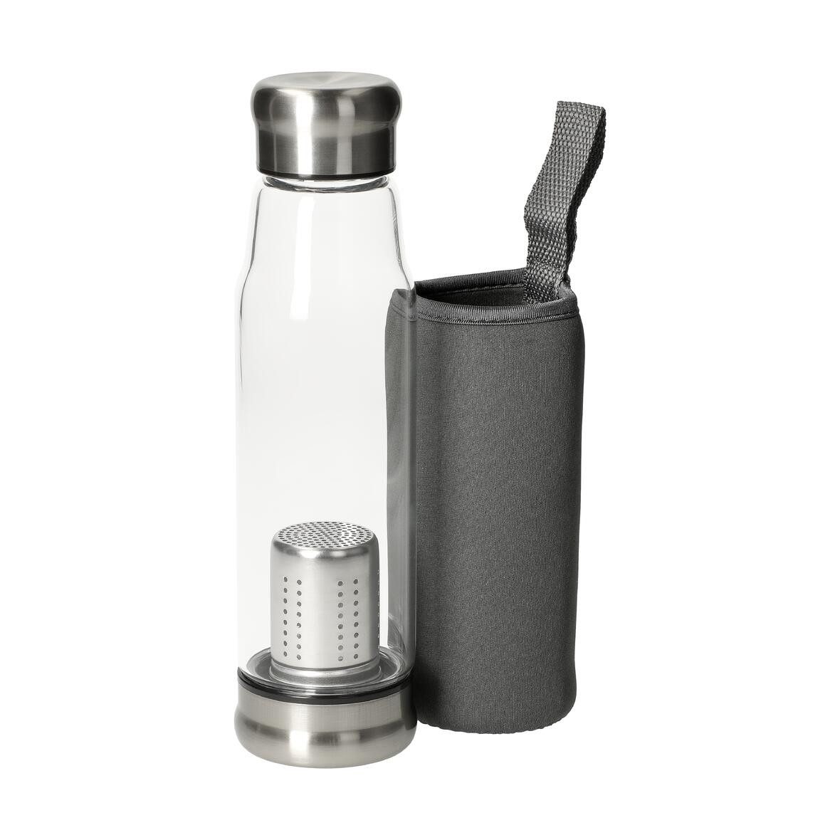 elasto Trinkflasche 0,5 L Wasserflasche aus Glas mit Silikondichtung und Teesieb, Glasflasche, Teeflasche, ToGo, Arbeit, Schule, Schraubverschluss
