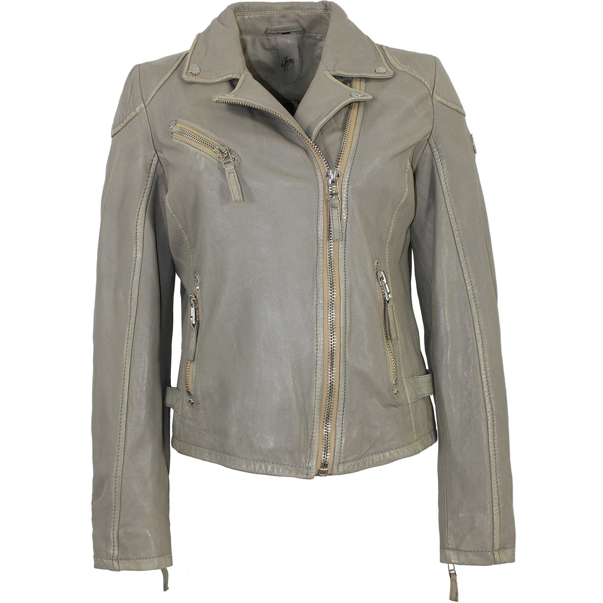 Lederjacke, Damen Lederjacke Gipsy Gipsy Lammnappa hellgrau Bikerjacke -