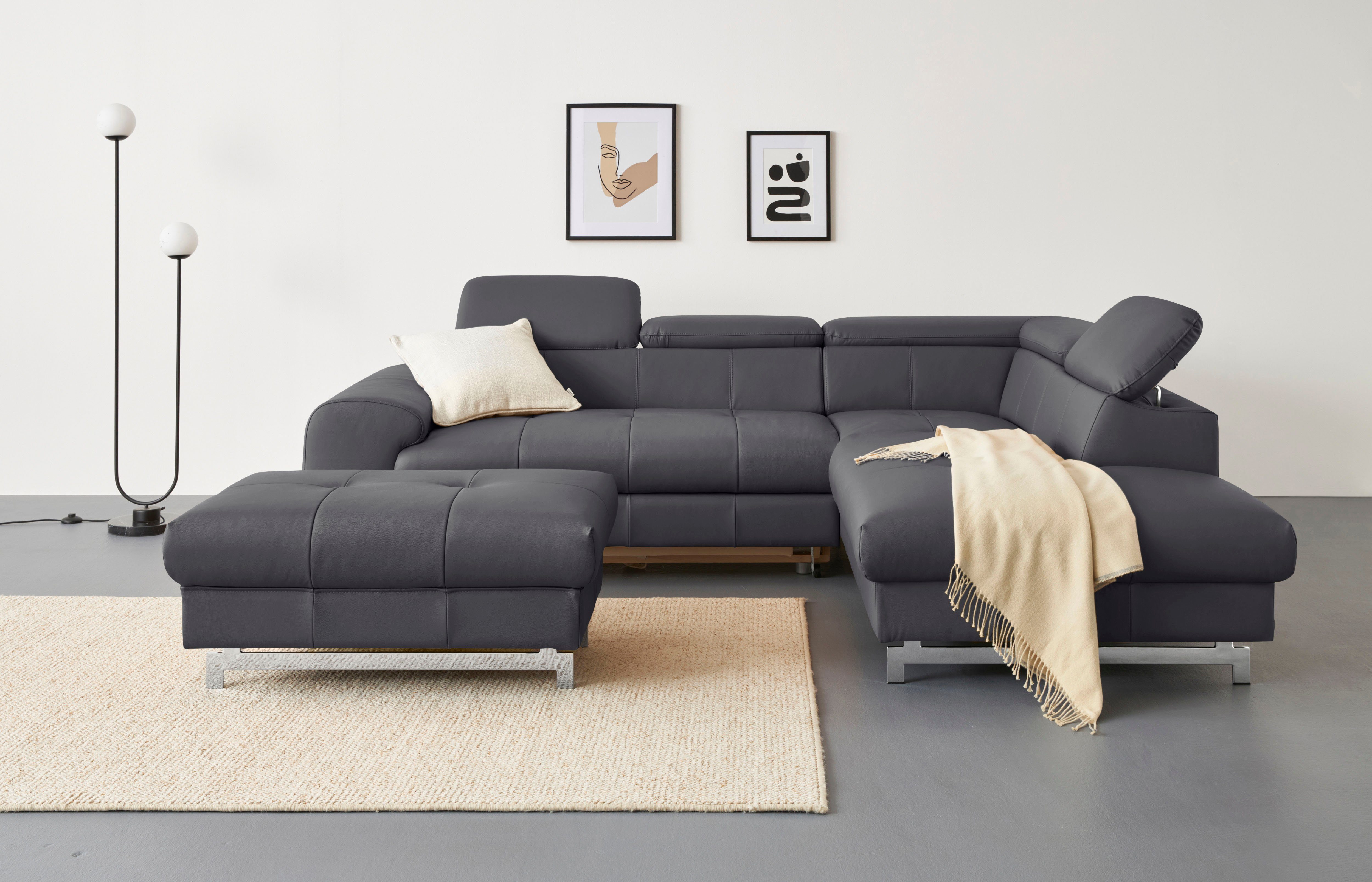 COTTA Ecksofa Chef L-Form, mit Kopfteilverstellung, edle Metallkufen, wahlweise mit Bettfunktion