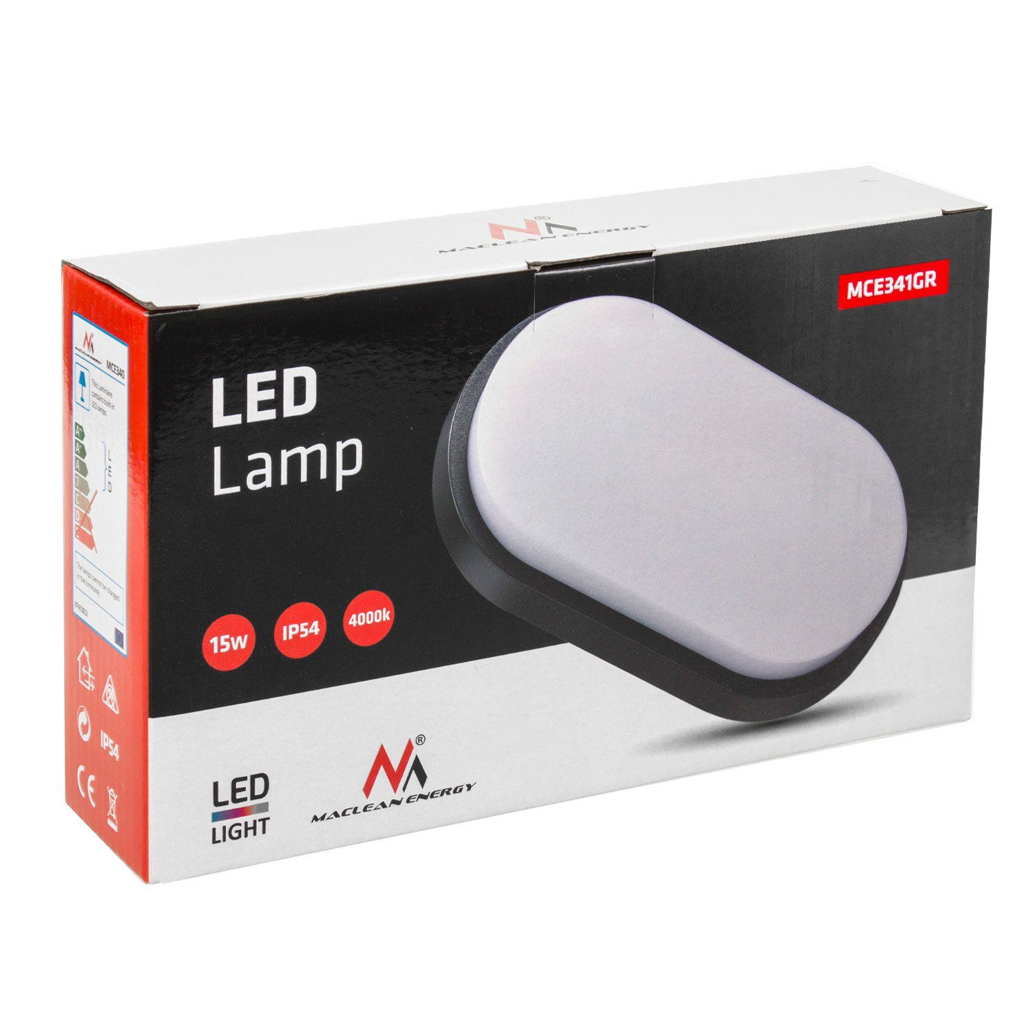 15W Wand- Deckenleuchte LED 1100lm und Deckenleuchte MCE341, grau/weiß Maclean LED IP54