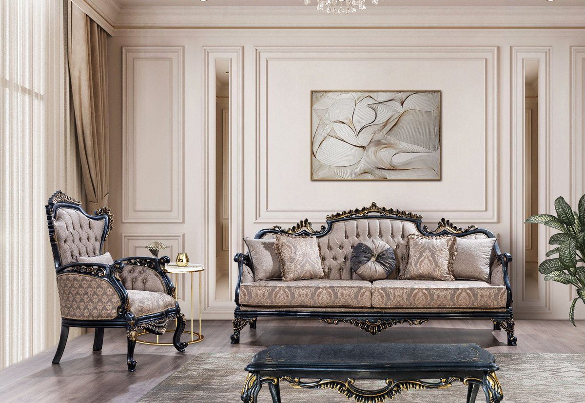 - - Luxus Barock Möbel Möbel Casa Barockstil Couchtisch - - Luxus Blau Barock Padrino Barockstil Wohnzimmertisch im Couchtisch Edel Möbel Handgefertigter Gold Barockstil / Prunkvoll - Wohnzimmer & Padrino Casa