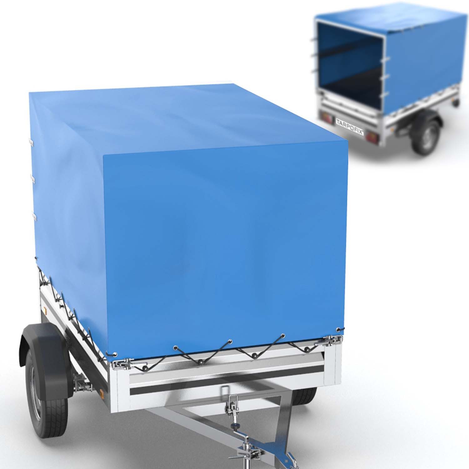 Tarpofix® Schutzplane Anhänger Hochplane wasserdicht PVC Abdeckplane 750kg, Anhänger Hochplane 256x145x135 cm – Blau