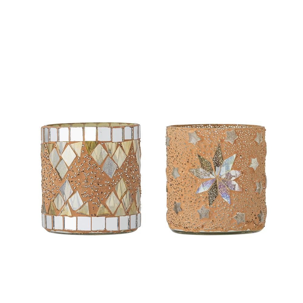 Bloomingville Teelichthalter Miya Windlichter mit Mosaik-Effekt, Glas, 2er Set, Mosaikoptik, Windlicht Set, Lichtreflexe, ganzjährige Tischdeko