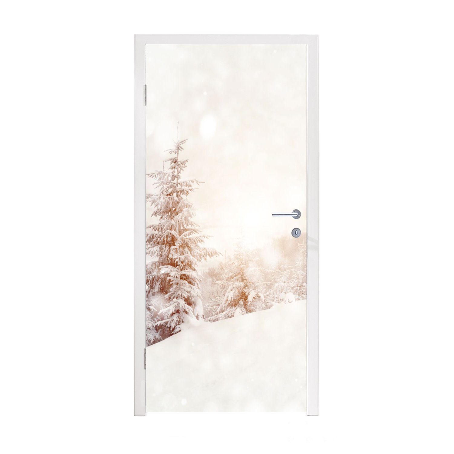 MuchoWow Türtapete Baum - Schnee - Winter, Matt, bedruckt, (1 St), Fototapete für Tür, Türaufkleber, 75x205 cm | Türtapeten