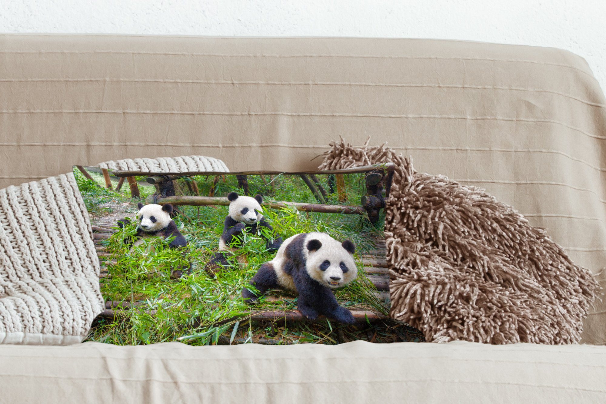 Dekokissen MuchoWow Füllung, Dekokissen mit Dekoration, - Zierkissen, Blätter, Wohzimmer - Schlafzimmer Bambus Pandas