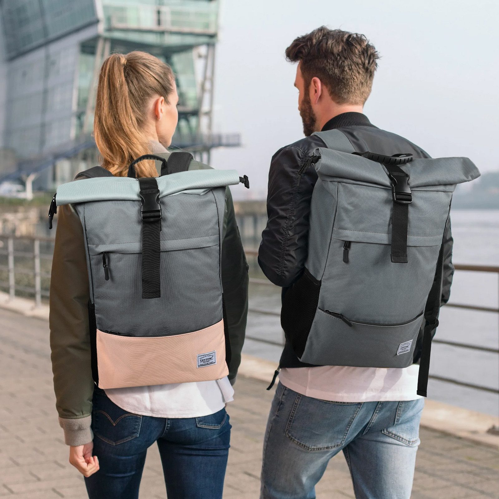 TAN.TOMI Cityrucksack Freizeitrucksack Groß Damen lässiger Rolltop Rucksack Herren Backpack (Arbeitsrucksack viele Fächer mit 15,6" Laptopfach/USB-Anschluss), Reiserucksack Lässiger Backpack Schule Freizeit Uni Arbeit Wandern