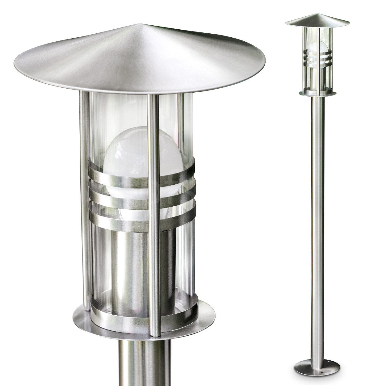 hofstein Pollerleuchte »Balme« moderne Außenleuchte aus gebürstetem Edelstahl und Milchglas, ohne Leuchtmittel, Wegeleuchte 100cm, Gartenlampe mit E27, Gartenbeleuchtung IP44