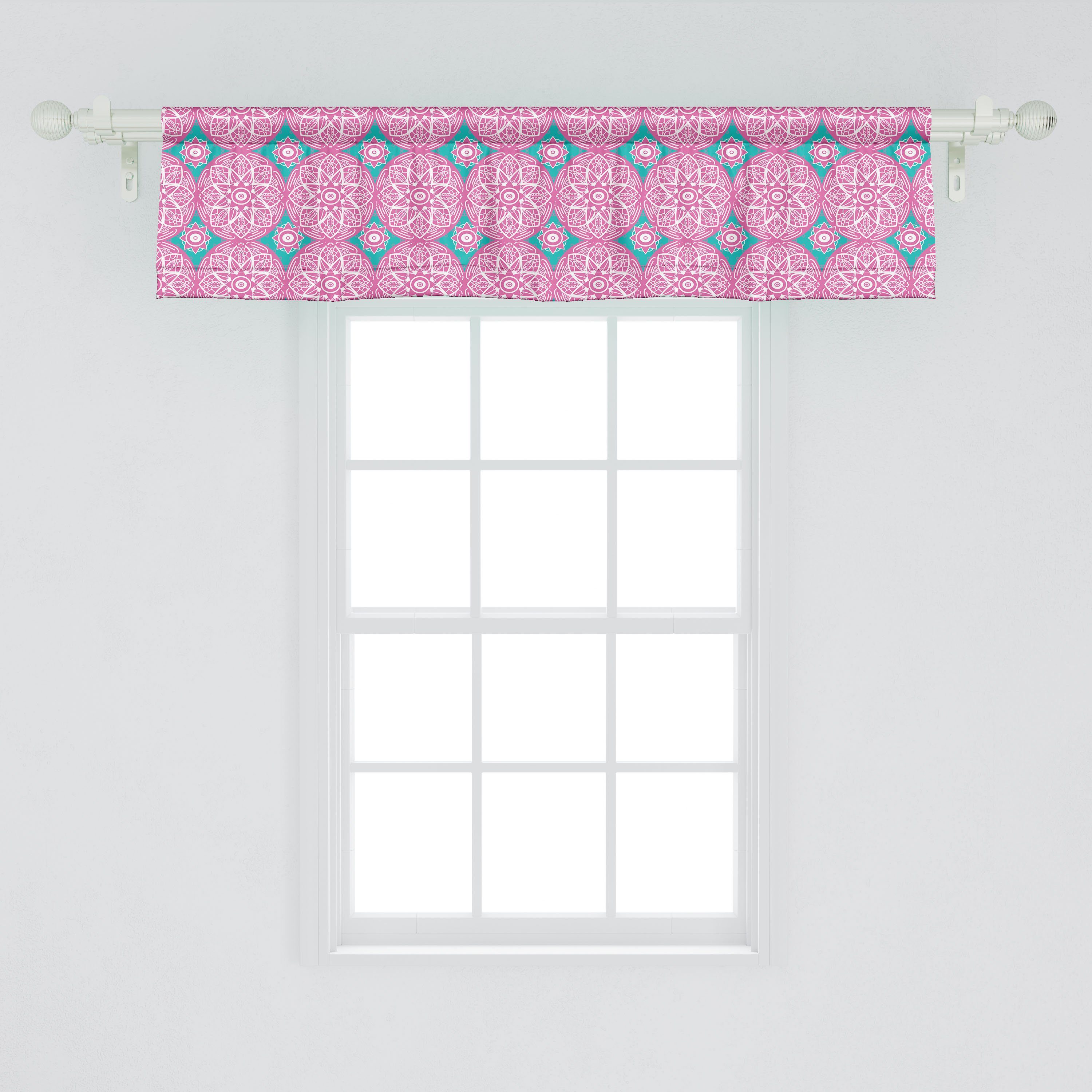 Scheibengardine Vorhang Volant für Küche Schlafzimmer Motive Abstrakt Stangentasche, runde Ornamentale Abakuhaus, mit Dekor Microfaser