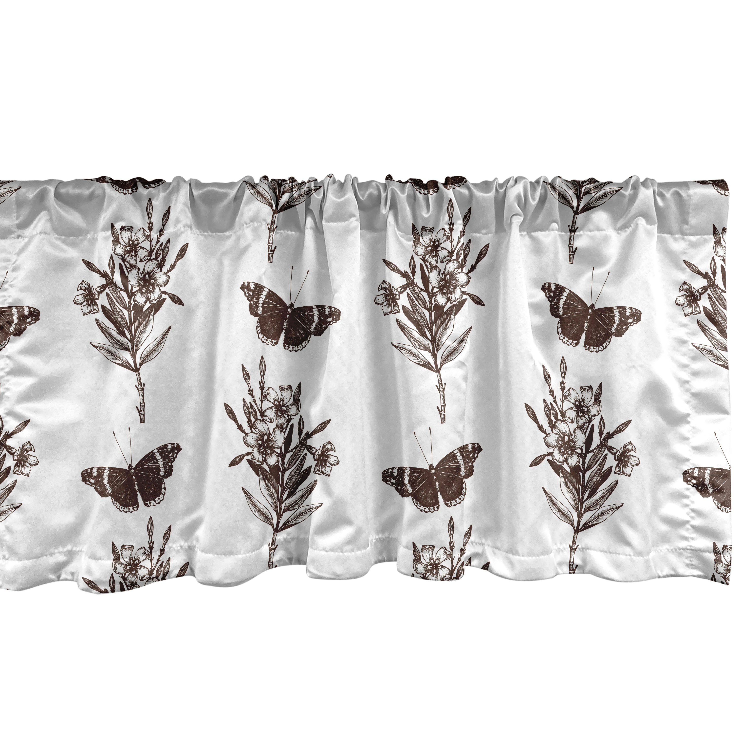 Scheibengardine Vorhang Volant für Küche Schlafzimmer Dekor mit Stangentasche, Abakuhaus, Microfaser, Natur Flüchtiger Stil Schmetterlinge