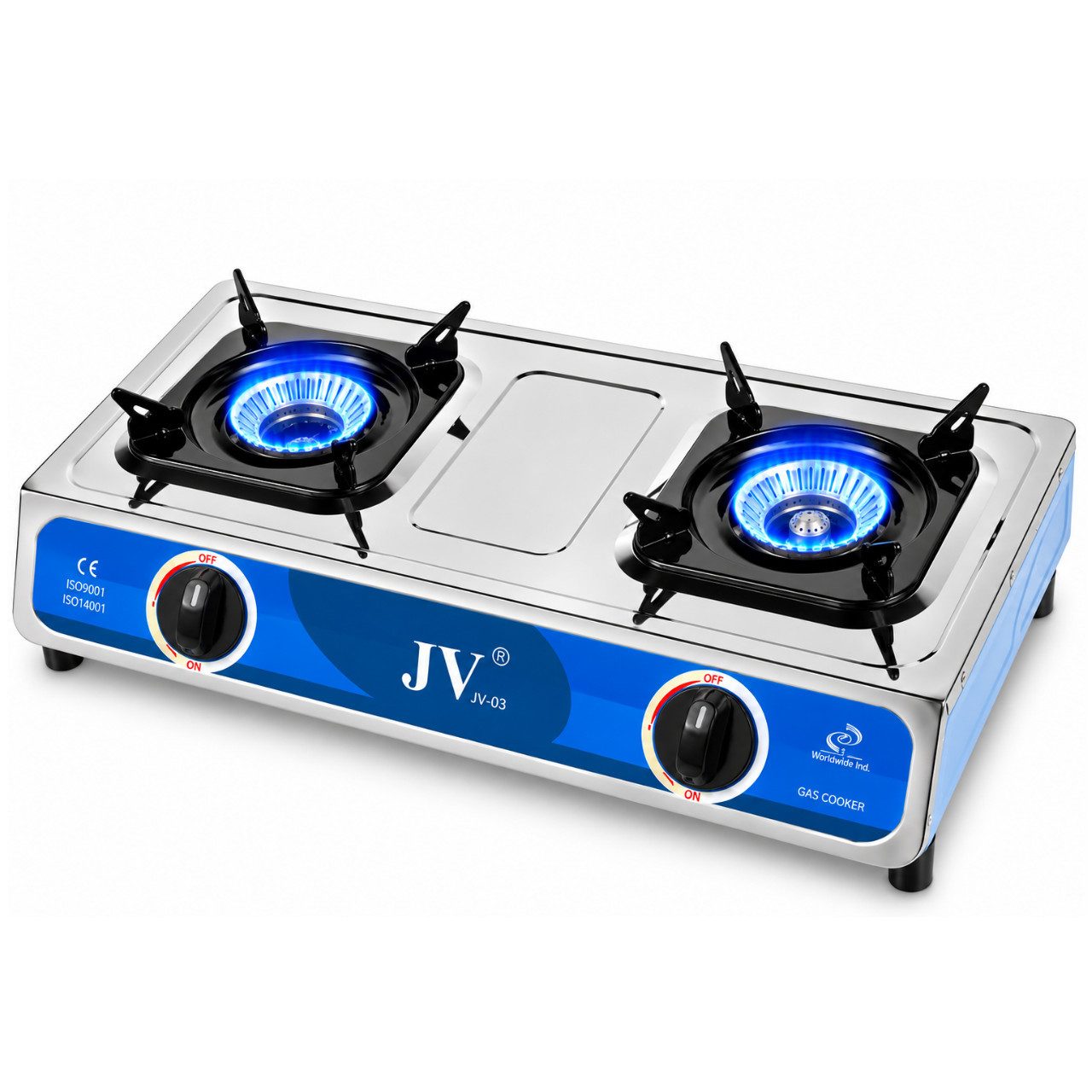 BlueCraft Gaskocher Edelstahl mobiler Campingkocher Outdoor 2-flammig mit Zündsicherung, Mit Piezozündung und Turboeffekt für effektives Kochen