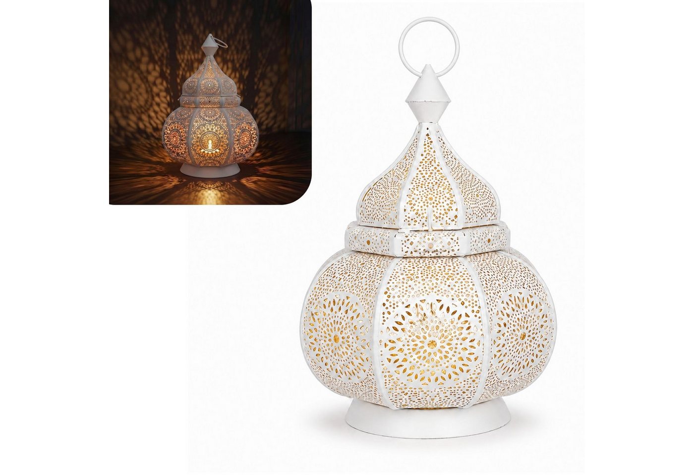 Marrakesch Orient & Mediterran Interior Teelichthalter Orientalisches Windlicht Ziva handgefertigt filigran Metall Weiß 30 cm (1 St), Handarbeit