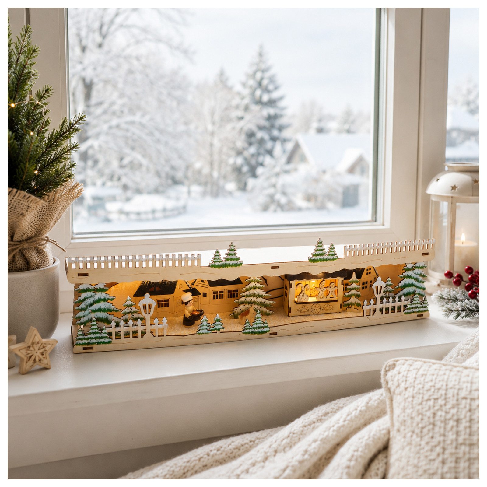 HTI-Living Schwibbogen-Fensterbank LED Schwibbogenbank Weihnachtsbäckerei (1-tlg), Stimmungsvolle Weihnachtsdekoration mit beleuchteter Winterszene