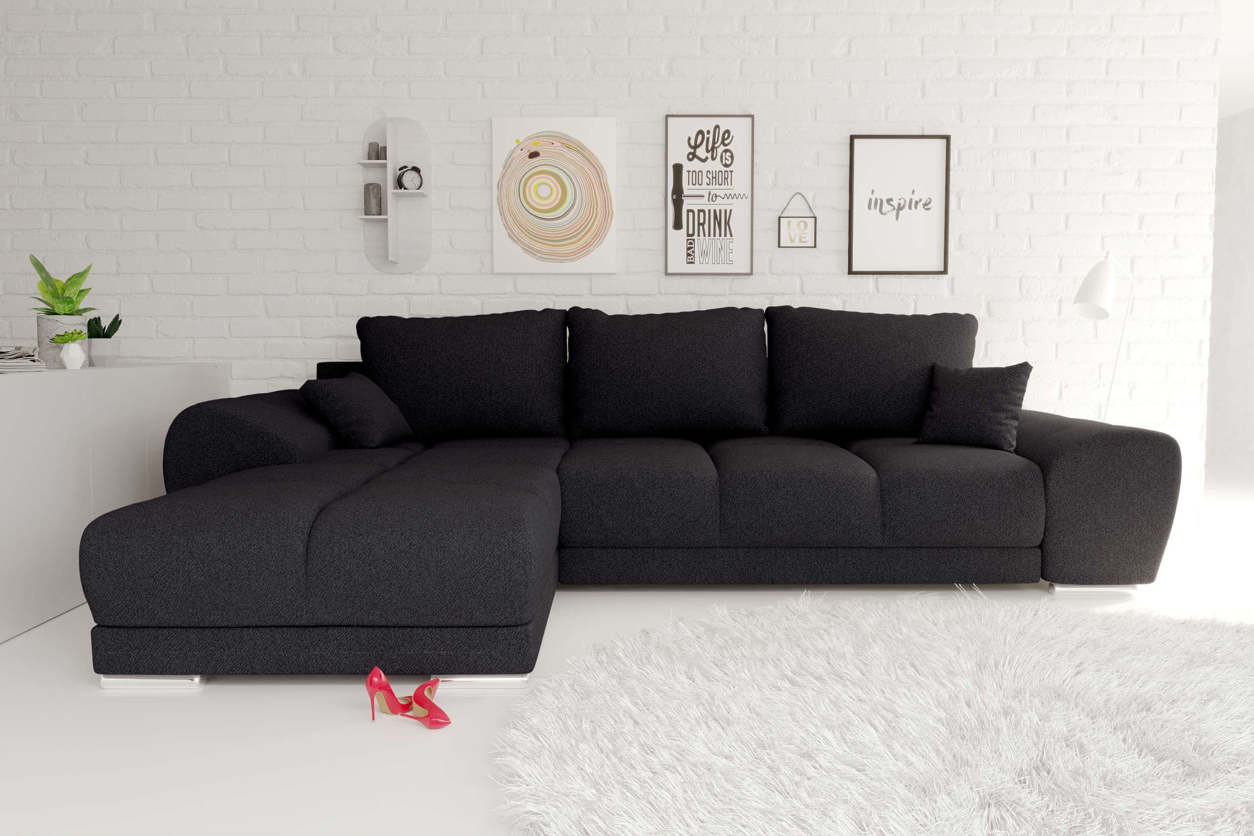 99rooms Ecksofa Antalya, Sofa L-Form, Eckcouch, mit abnehmbaren Kissen, Schlaffunktion, Strukturstoff NEVE