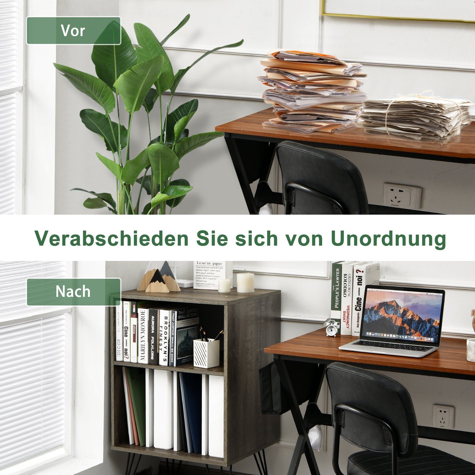 Aktenschrank mit Fächer, Kaffee 2 53x46x87cm offenen COSTWAY 5 Ebenen,